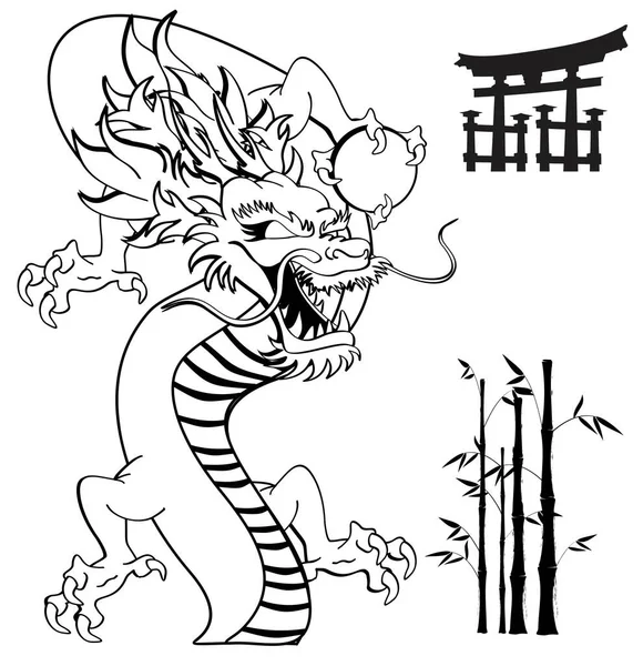 Japanese Dragon Tattoo Tshirt Set Collection Vector Format — Stock Vector
