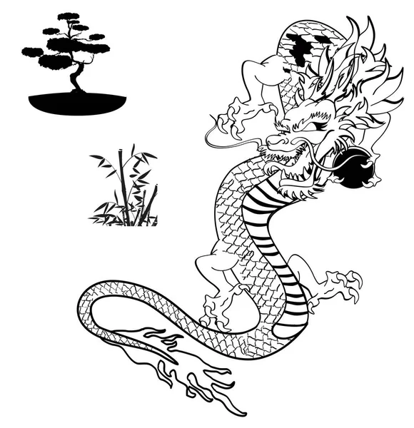 Colección Conjunto Camiseta Tatuaje Dragón Japonés Formato Vectorial — Vector de stock