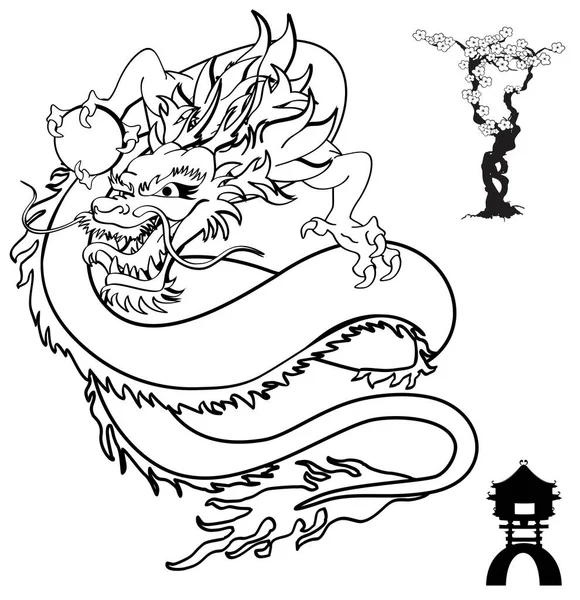 Colección Conjunto Camiseta Tatuaje Dragón Japonés Formato Vectorial — Vector de stock