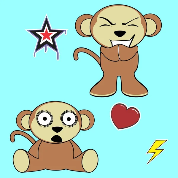 面白い猿の子供の漫画表現集ベクトル形式でセット — ストックベクタ