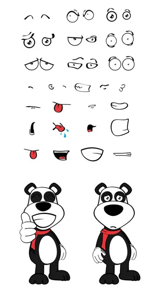 Divertido Oso Panda Joven Colección Expresiones Dibujos Animados Conjunto Formato — Vector de stock
