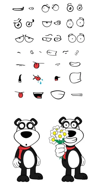 Divertido Oso Panda Joven Colección Expresiones Dibujos Animados Conjunto Formato — Vector de stock