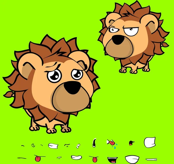 Niedlichen Großen Kopf Baby Löwe Cartoon Ausdrücke Sammlung Vektor Eingestellt — Stockvektor