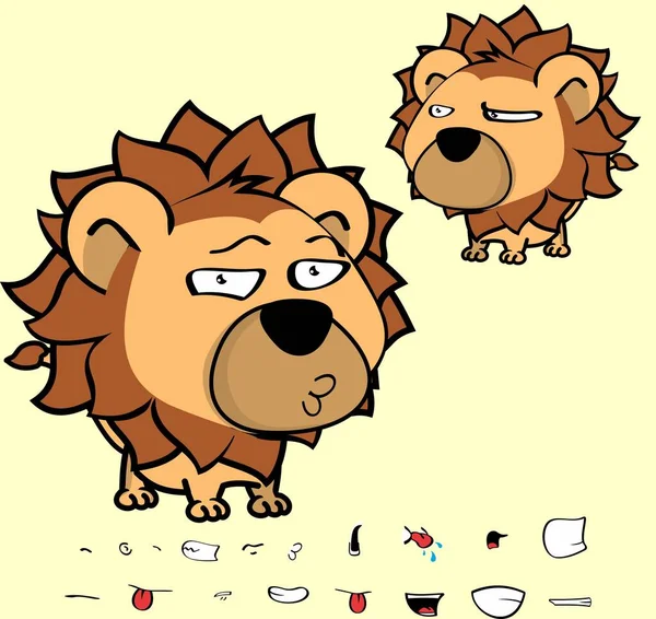 可爱的大头狮子宝宝卡通表达集合在矢量中 — 图库矢量图片