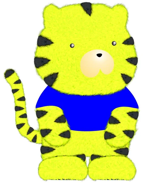 Söt Fluffig Unge Tiger Leksak Tecknad Illustration — Stockfoto
