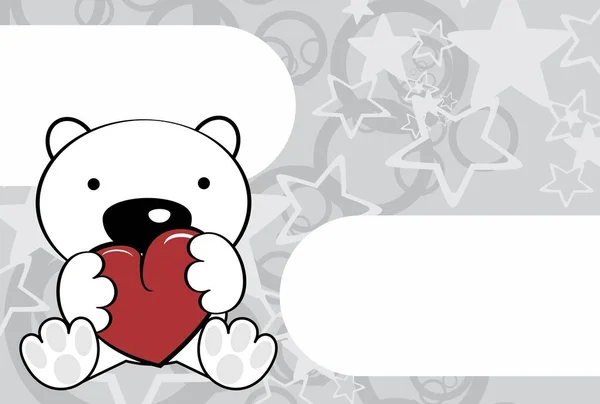 Cute Sitting Baby Polar Bear Kawaii Cartoon Holding Heart Background — Stock Vector