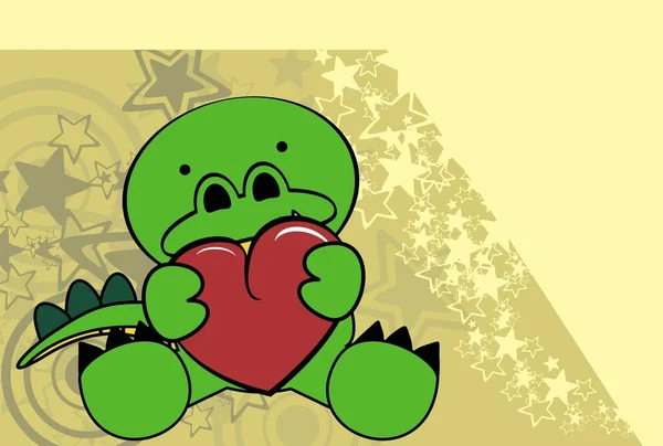 Bonito Sentado Bebê Crocodilo Kawaii Desenho Animado Segurando Fundo Coração — Vetor de Stock