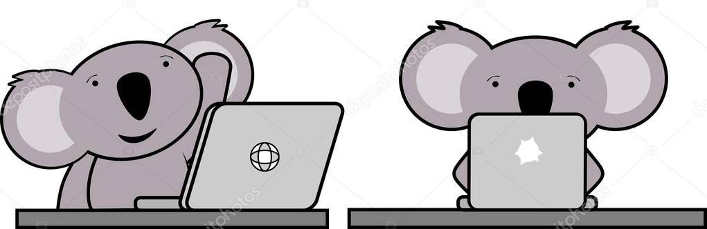 online studing koala kid cartoon illustration set collection in vector format