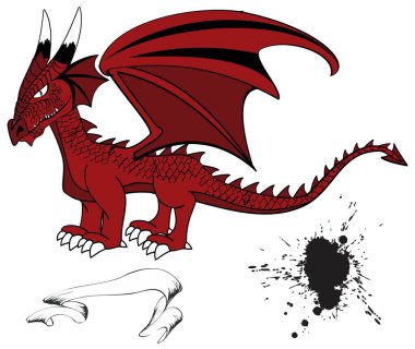 kırmızı ortaçağ ejderha çizgi film dövmesi vektör biçiminde ayarlandı