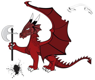 kırmızı ortaçağ ejderha çizgi film dövmesi vektör biçiminde ayarlandı