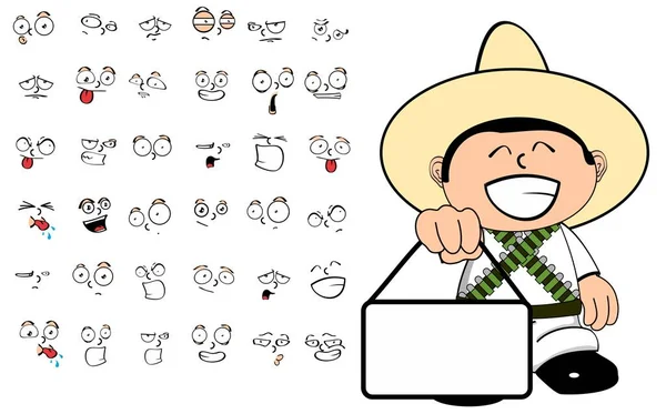 Funny Mexican Kid Cartoon Expressions Set Collection Vector Format — Stock Vector