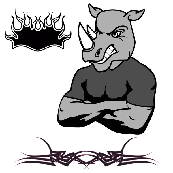 Desenho Animado Rinoceronte Aptidão Forte Formato Vetor —  Vetores de Stock
