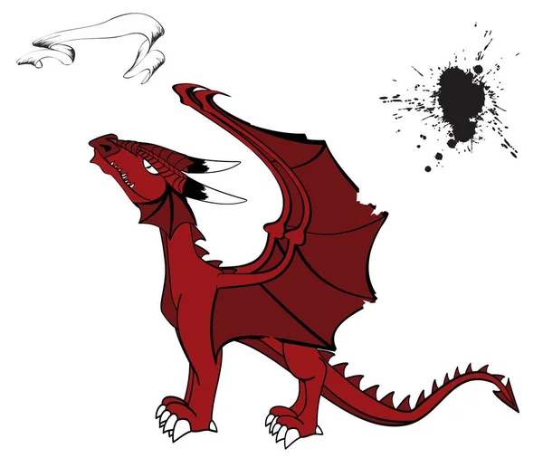 Rotes Mittelalterliches Drachen Cartoon Tattoo Vektorformat — Stockvektor