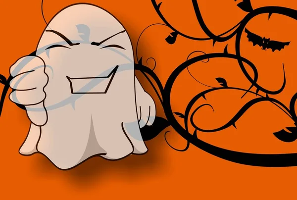 Divertente Fantasma Cartone Animato Halloween Sfondo Illustrazione — Foto Stock