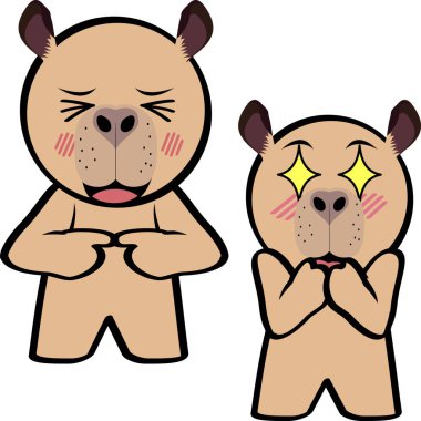 şirin capybara çocuk karakteri çizgi film ifadeleri vektör sanatında paket koleksiyonu
