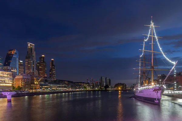 Puerto Madero Night Buildings Ship Buenos Aires Reflection Lights Water — Stock Photo, Image