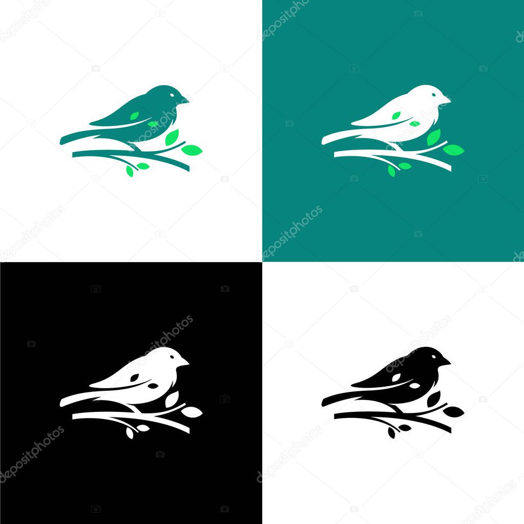 Sparrow Bird Logo. Silhouette logo of a bird perched on a tree branch. characterized by calm, clean, and professional.