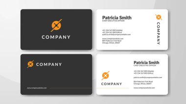 İki farklı şirket kartviziti şablonu, iki yüz, logolu.