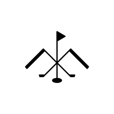 Dağların, golf sopalarının, deliğin ve bayrağın golf temalı logosu
