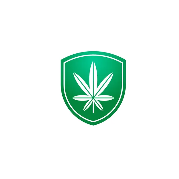 Logotipo Hoja Marihuana Escudo Para Los Productos Del Cáñamo — Vector de stock