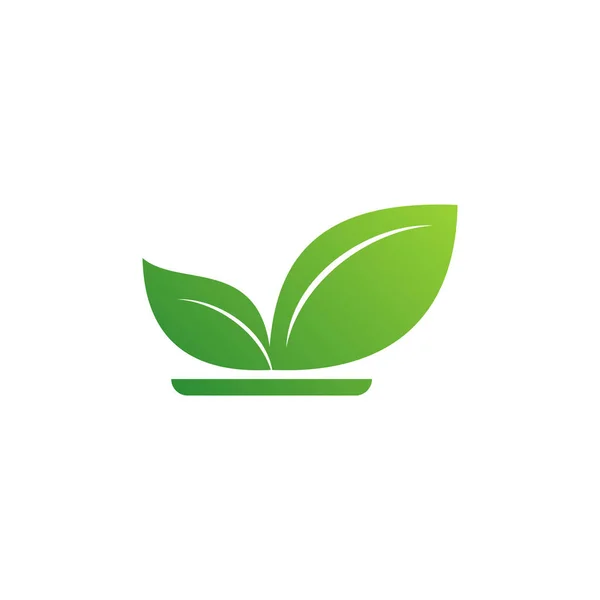 Логотип Двух Листьев Над Линией Натуральных Продуктов Органических Продуктов Питания — стоковый вектор