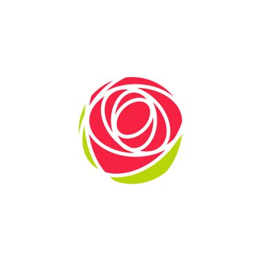 Geometrik elips şeklindeki kırmızı bir gülün logosu