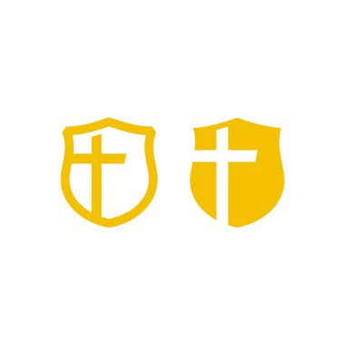 Klasik kıvrımlı kalkan şeklindeki bir haçın logosu