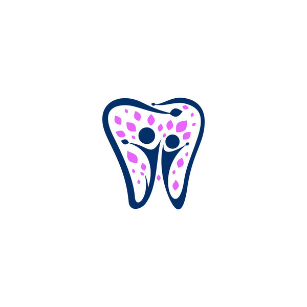 logo outline of two human figures in the shape of a tooth with leaves around it