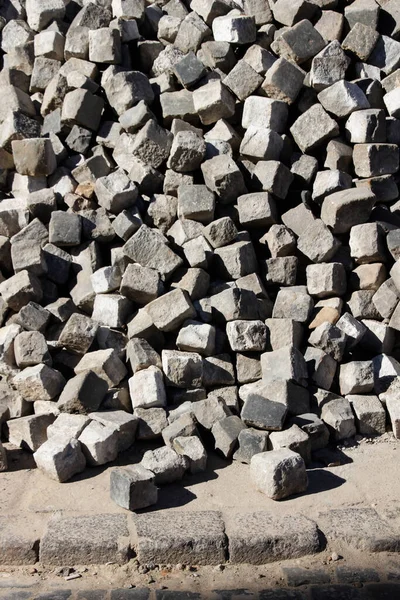 Building Materials Large Stack Cobblestone Ready Used Build Road Street — Stock Photo, Image