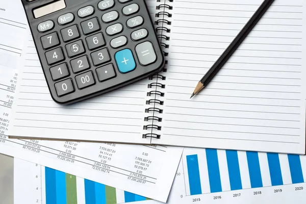 Notebook Pencil Calculator Financial Report Business Accounting Concept — Stock Photo, Image