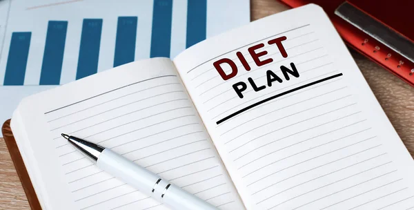 Notizbuch Mit Text Diet Plan Notizbuch Auf Dem Schreibtisch Mit — Stockfoto