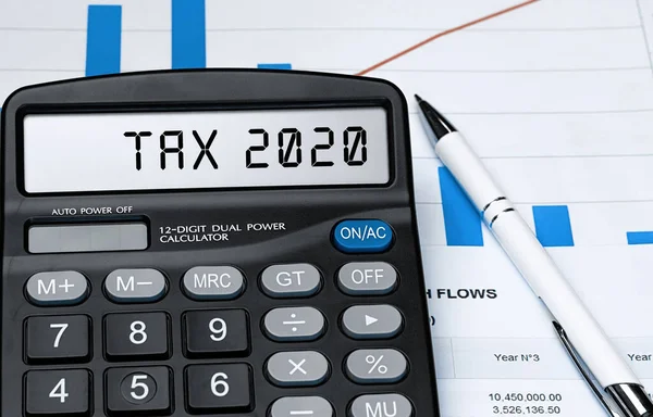 Slovo Tax 2020 Kalkulačce Obchodní Daňový Koncept Stock Fotografie — Stock fotografie