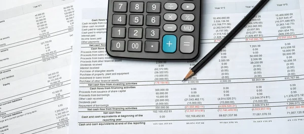 Tužka Kalkulačka Finanční Zprávu Business Accounting Concept — Stock fotografie