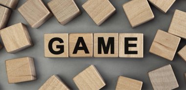 Tahta yapı taşlarından yapılmış bir kelime oyunu. Üst görünüm, konsept