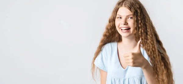 Good Job Pretty Carefree Modern Stylish European Girl Curly Long — Stock Photo, Image