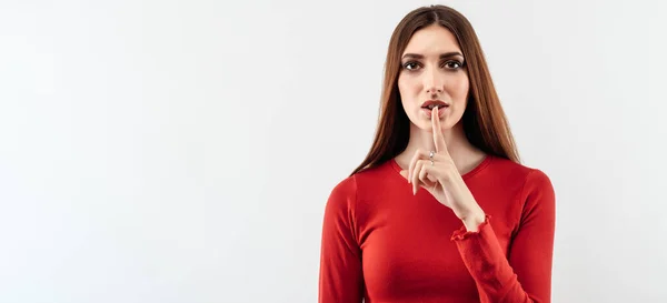 Portrait Pretty Young Woman Long Chestnut Hair Casual Red Sweater — Stock Photo, Image