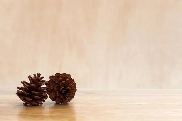 Pine Cone Wooden Table Christmas Decorative Merry Christmas Happy New — Stock Photo, Image