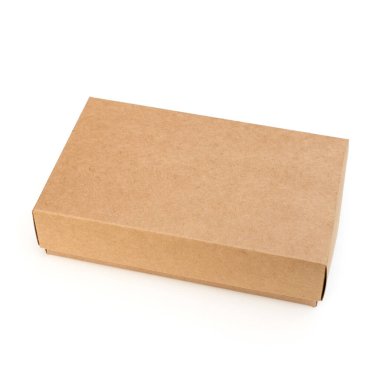 Brown craft paper box on white background. top view. Object with clipping path