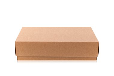 Brown craft paper box on white background. Side view. Object with clipping path