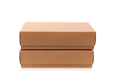 Brown craft paper box on white background. Side view. Object with clipping path