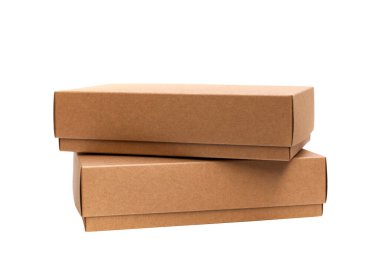 Brown craft paper box on white background. Side view