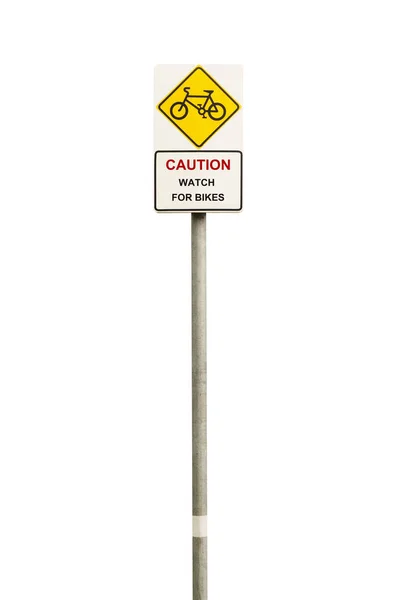 Bike Warning Sign Isolated White Background Objects Clipping Path — Stock Photo, Image