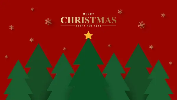 Mutlu noeller. Kırmızı arka planda Noel ağacı