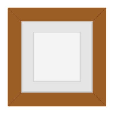 Kahverengi ahşap çerçeve ve beyaz arka planda beyaz resim çerçevesi. Vektör illüstrasyonu