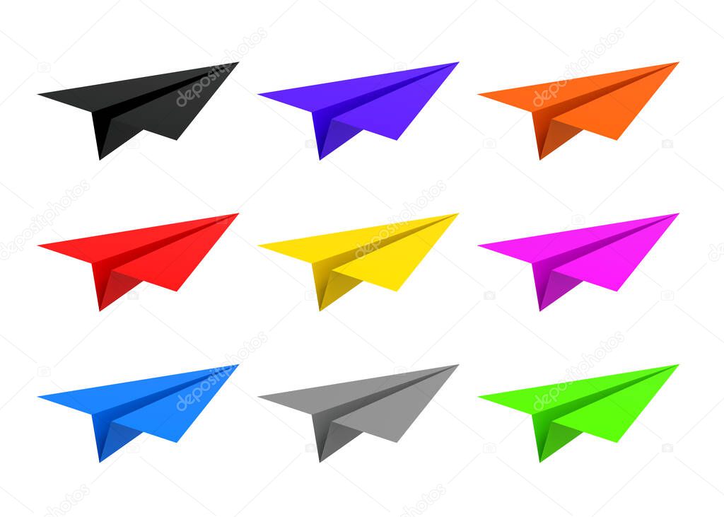 Paper airplanes of different colors.