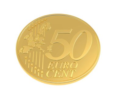 50 Euro Cent. Altın sikke. 3B Görüntü.