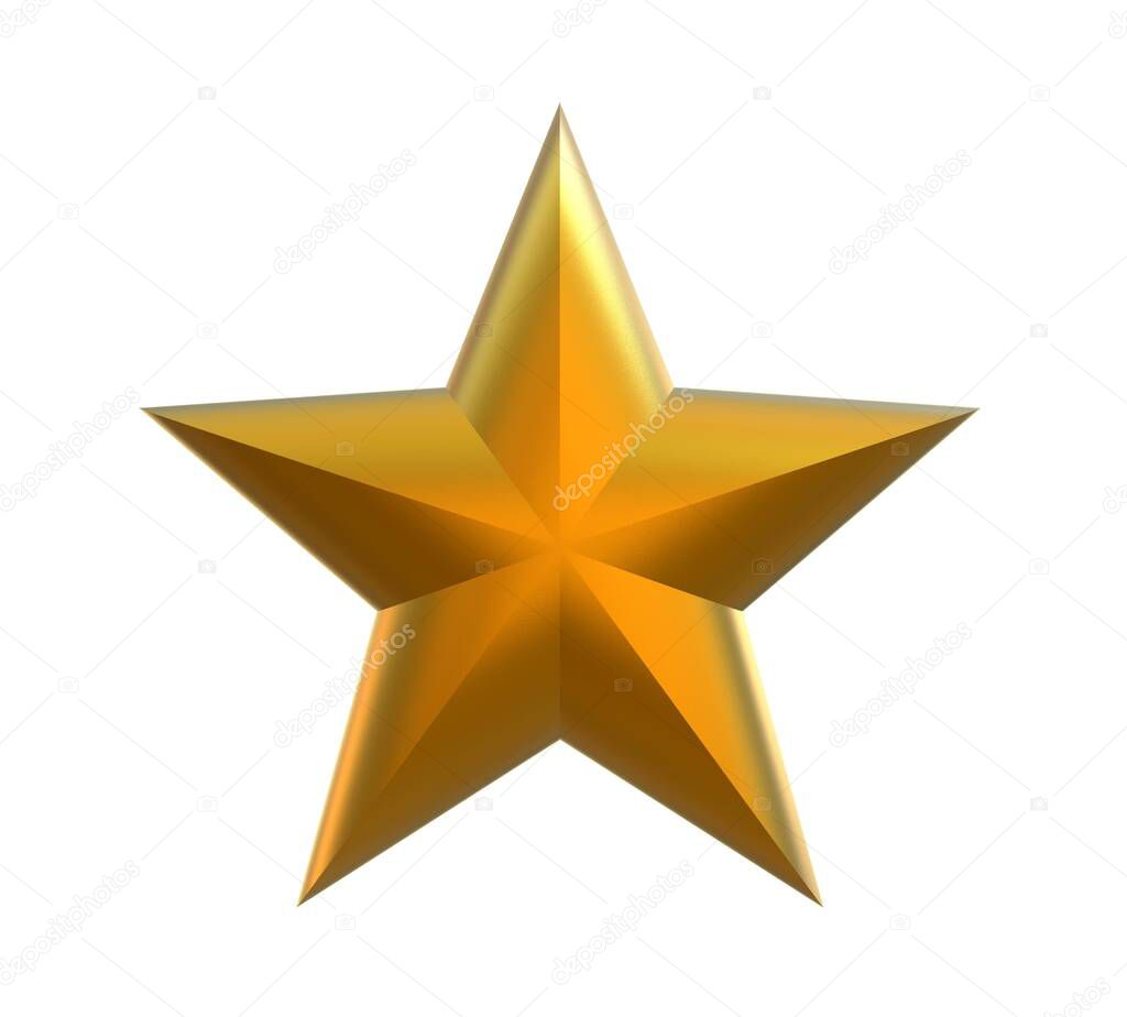 Golden Star. Luxury golden star. Star on white background. 3d illustration.