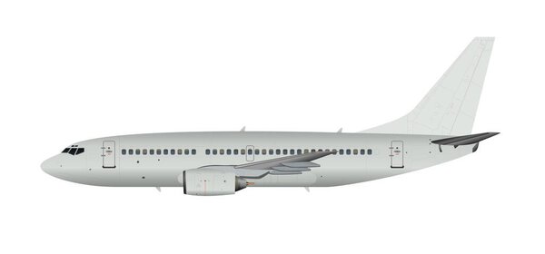 Коммерческий пассажирский самолет изолирован на белом фоне.