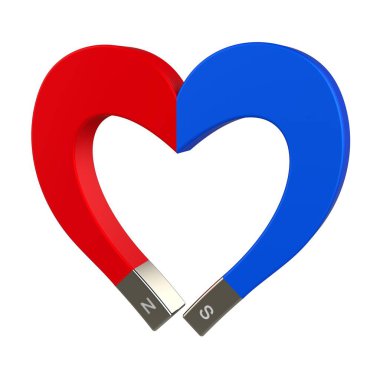 Kalp şeklindeki mıknatıs. 3B illüstrasyon.