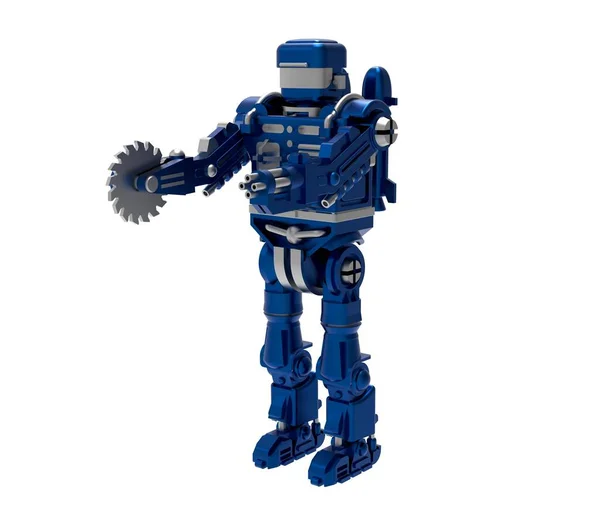 Modrý Bojový Robot Kruhovou Pilou Přední Pohled Ilustrace — Stock fotografie